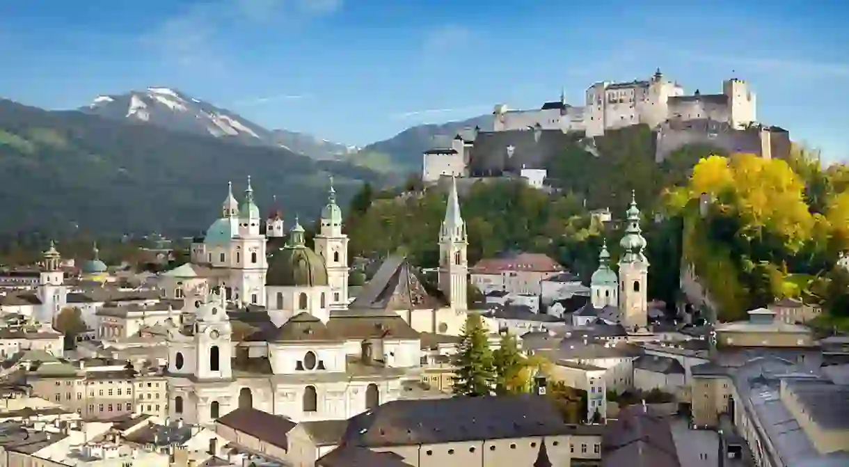 Salzburg Old Town with Fortress Hohensalzburg visible in the background