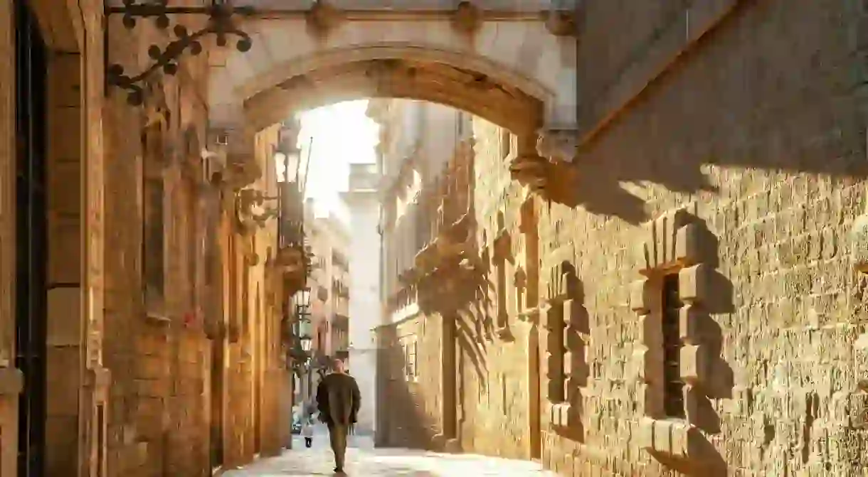 The bridge on Carrer del Bisbe in the Gothic Quarter of Barcelona