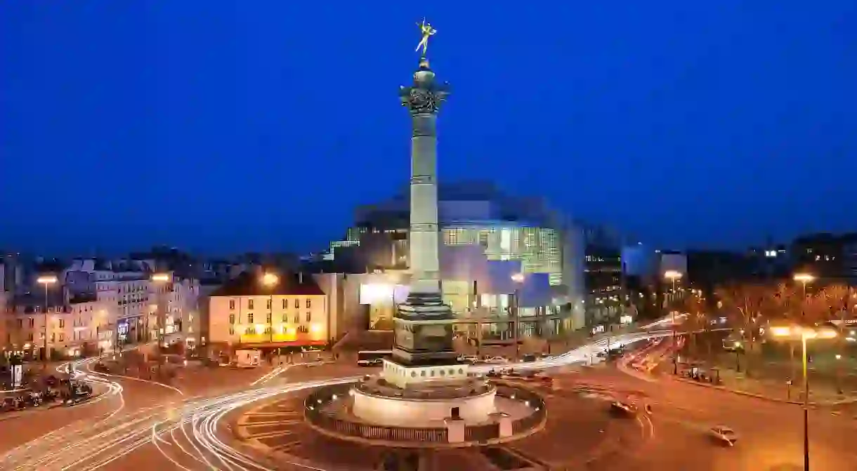 The Place de la Bastille is the site of the former Revolutionary prison and now anchors the lively neighbourhood around it