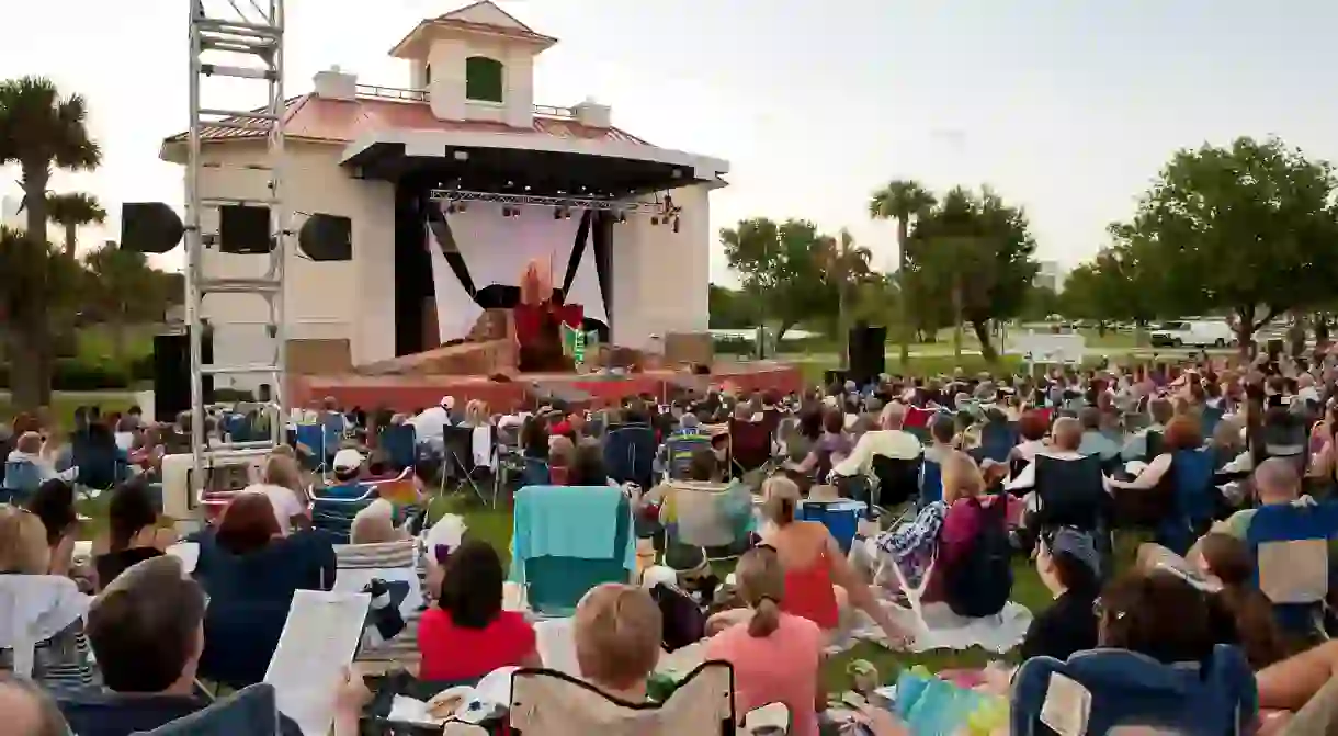 Crowds gather to enjoy the the annual outdoor Palm Beach Shakespeare Festival; 2021s magical programme features Twelfth Night and A Midsummer Nights Dream