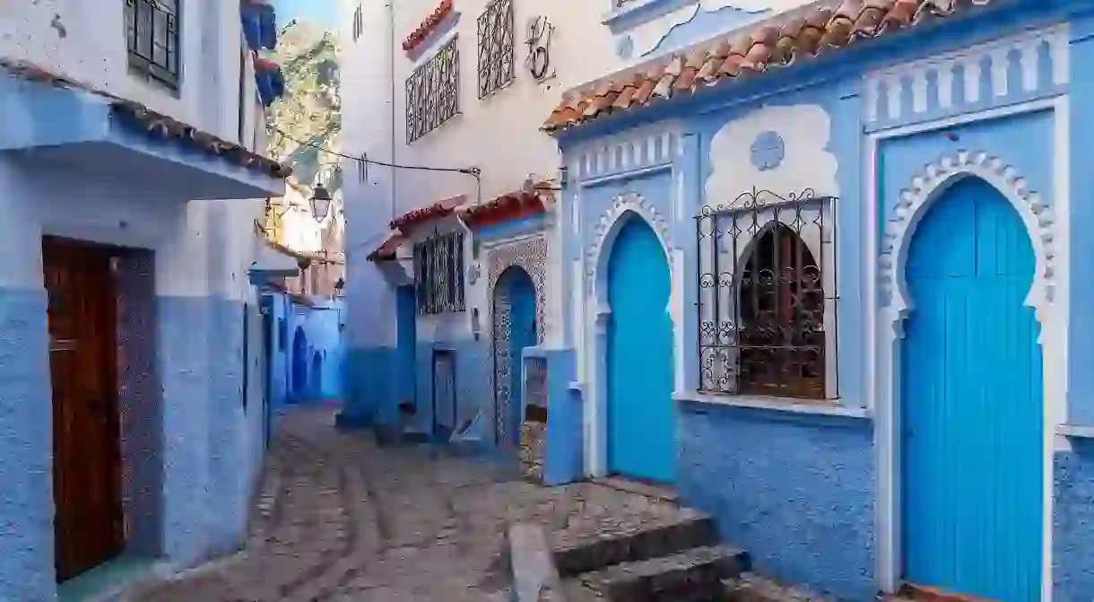 Chefchaouen in the Rif, northern Morocco, famed for its blue-wash buildings