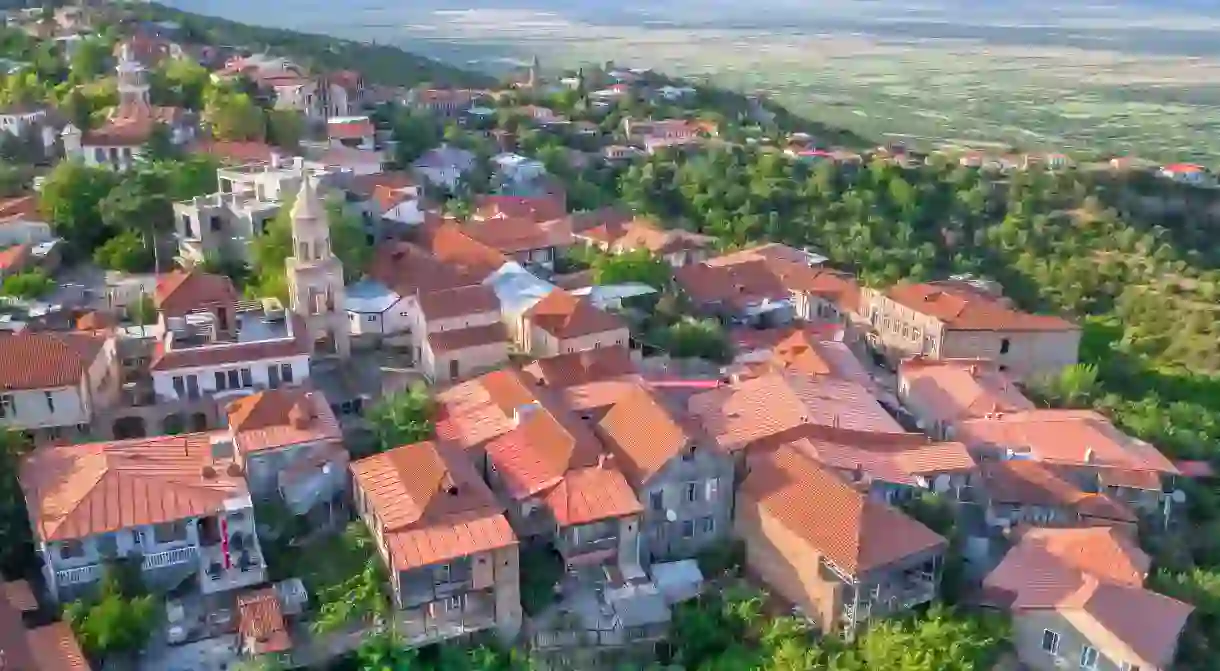 The wine region of Kakheti, Georgia, is also known for its houses with red rooftops