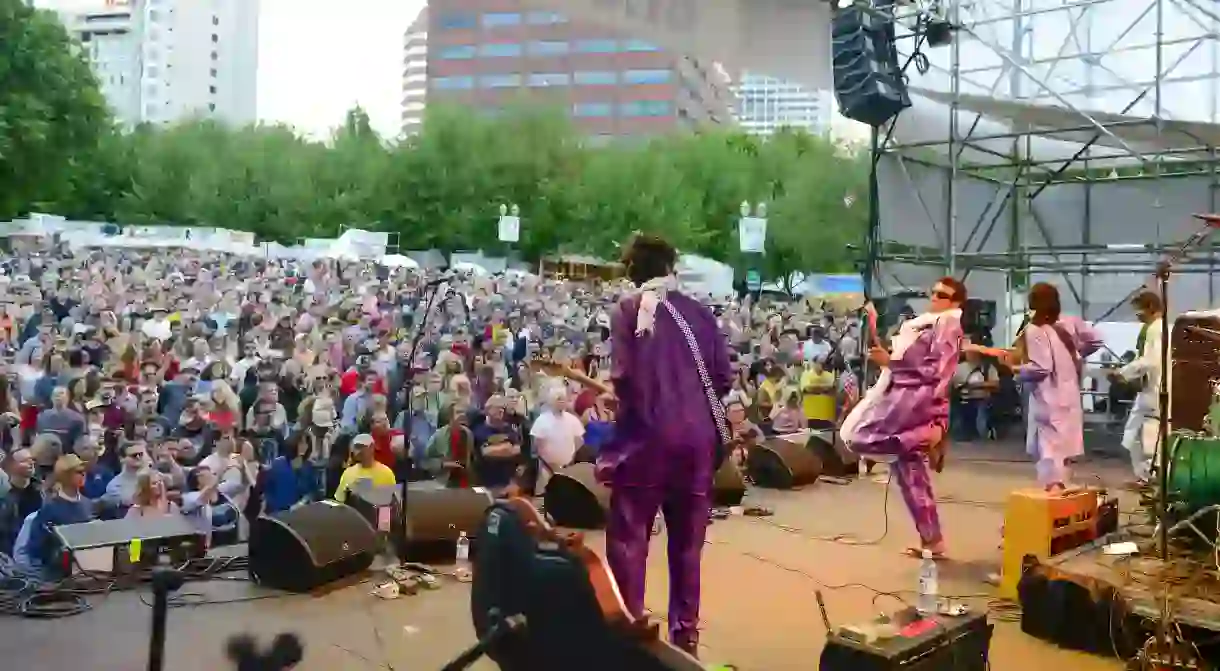 Bombino plays to a packed crowd at the Waterfront Blues Festival at Tom McCall Waterfront Park