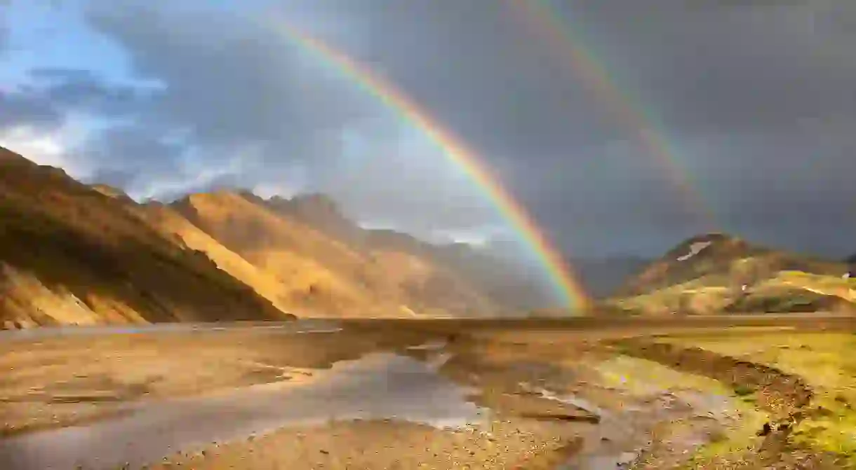 Time it just right and you could even catch double rainbows over the Barmur Rhyolite Mountains in Iceland