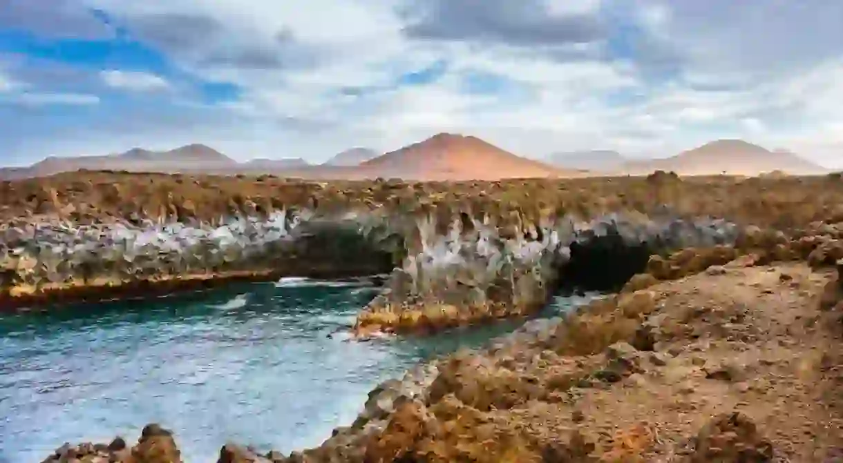 The landscape on Lanzarote is almost lunar, with these dramatic lava caves that fall into the sea