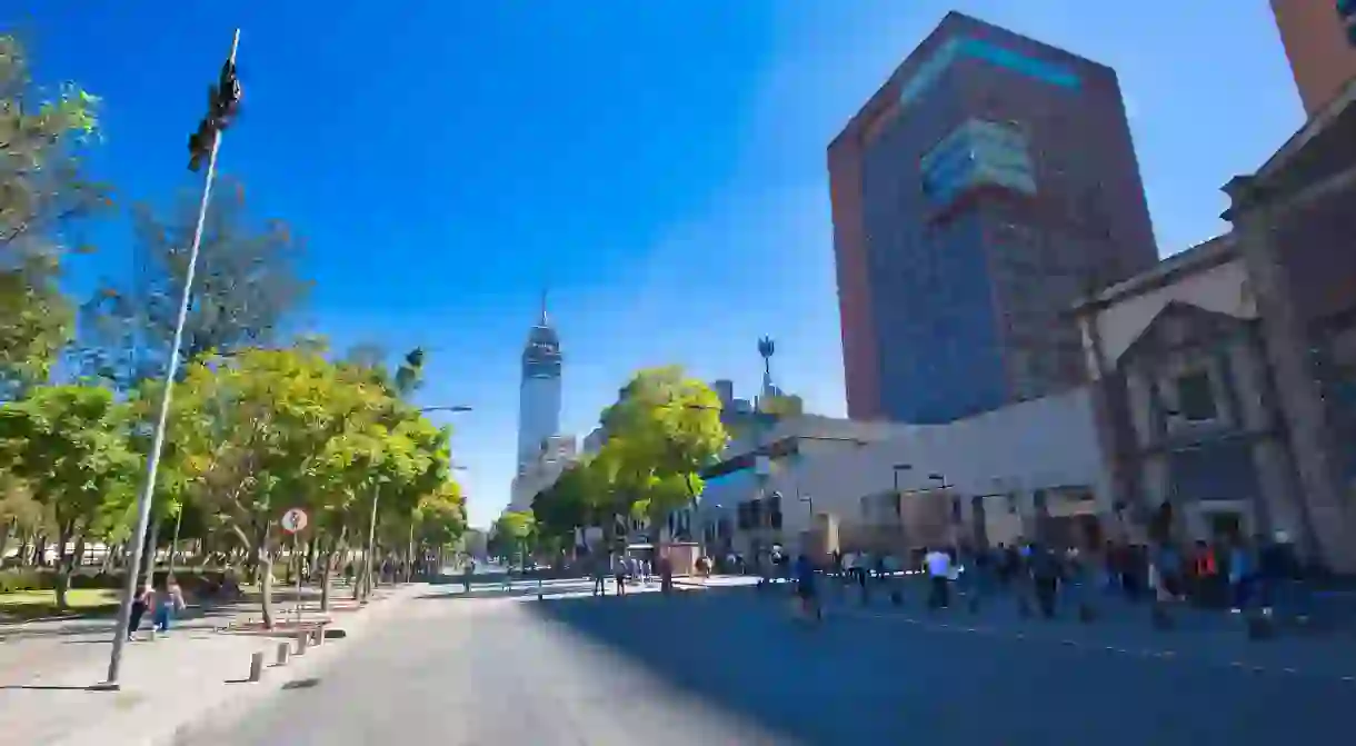 The Torre Latinoamericana and Palace of Fine Arts near Alameda Central Park in Mexico City