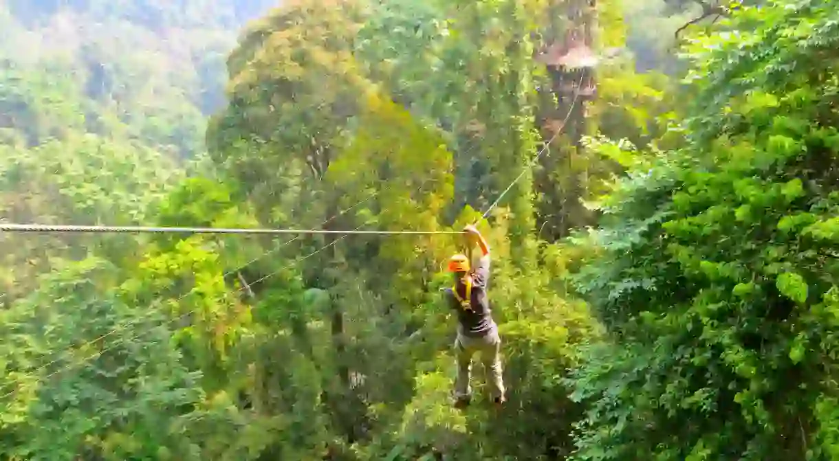 Zip lining through the jungle canopy is a popular activity in the area around Chiang Mai