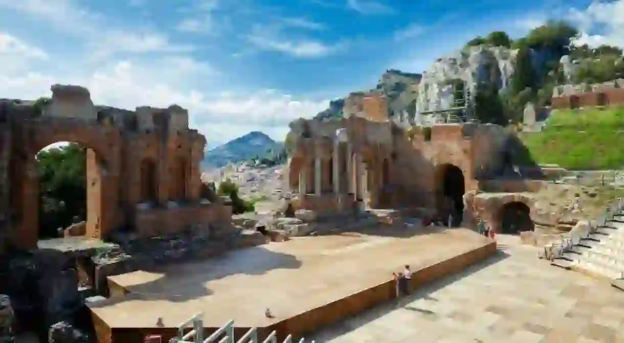 The ancient amphitheatre of Taormina, Sicily, is still in use today