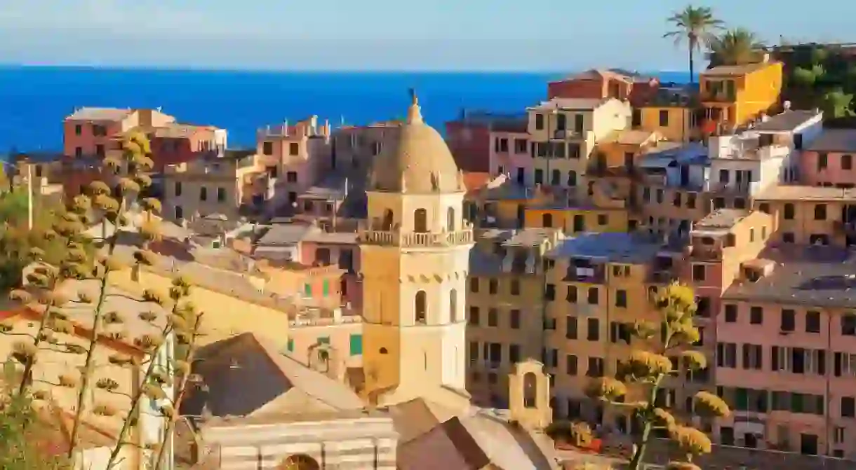 Vernazza in the Cinque Terre, Italy, is famous for its colourful houses by the sea