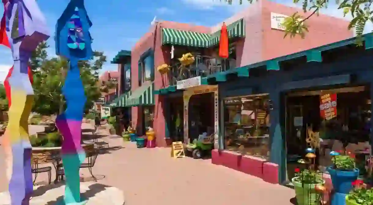 Many shops can be found in the Uptown Mall on the colorful Main Street in Sedona, Arizona