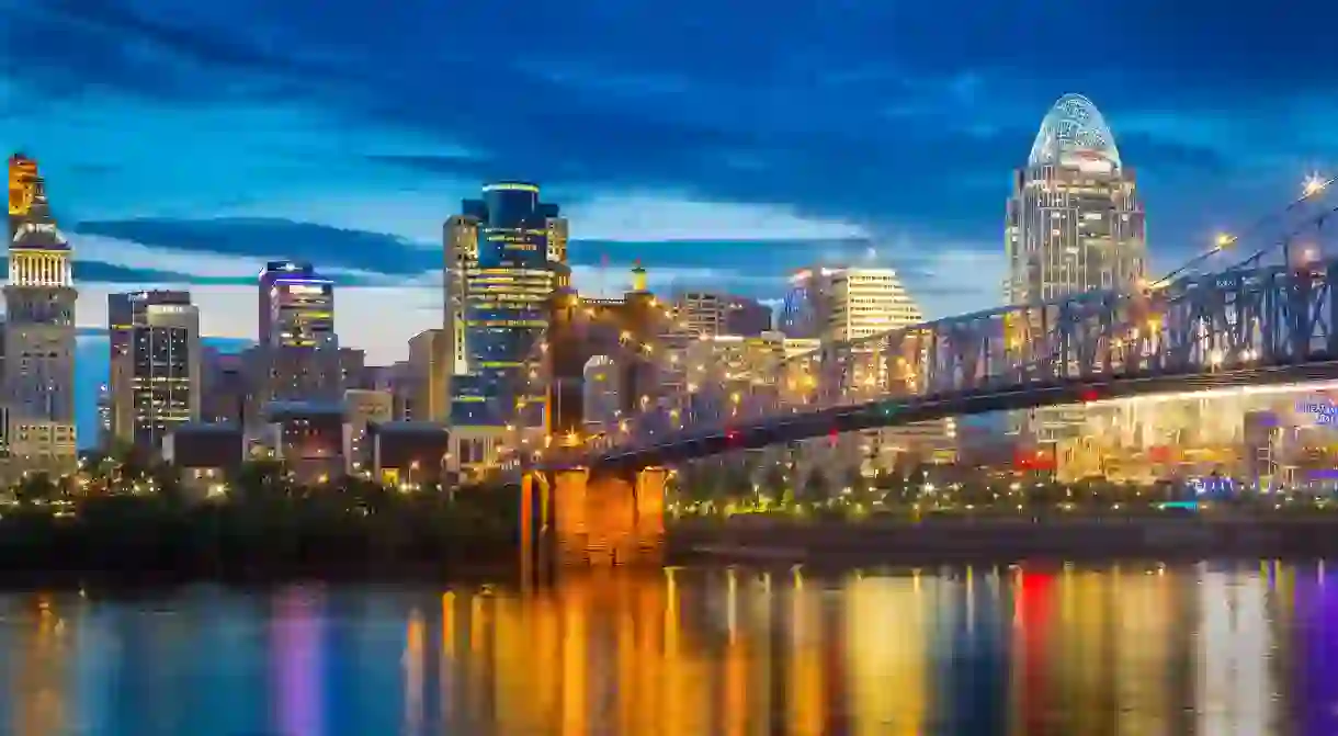 Cincinnati is home to many landmarks, including the John A Roebling Suspension Bridge