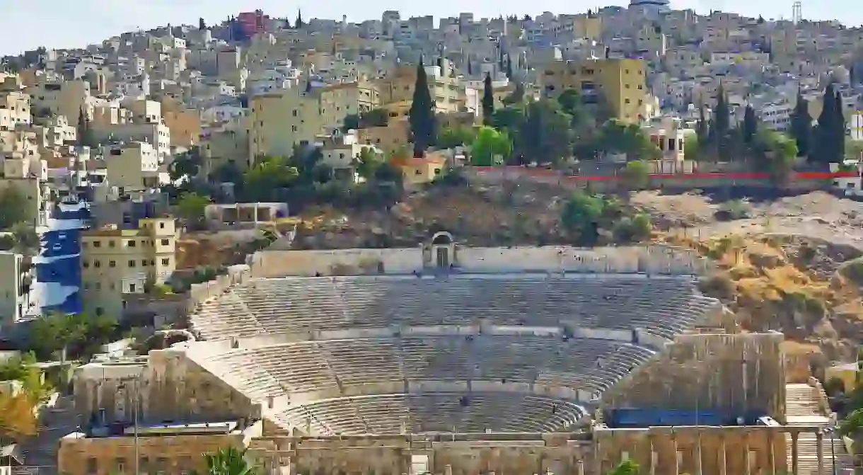 The Roman Theatre on the Hashemite Plaza is the centerpiece of the old city of Amman, Jordan