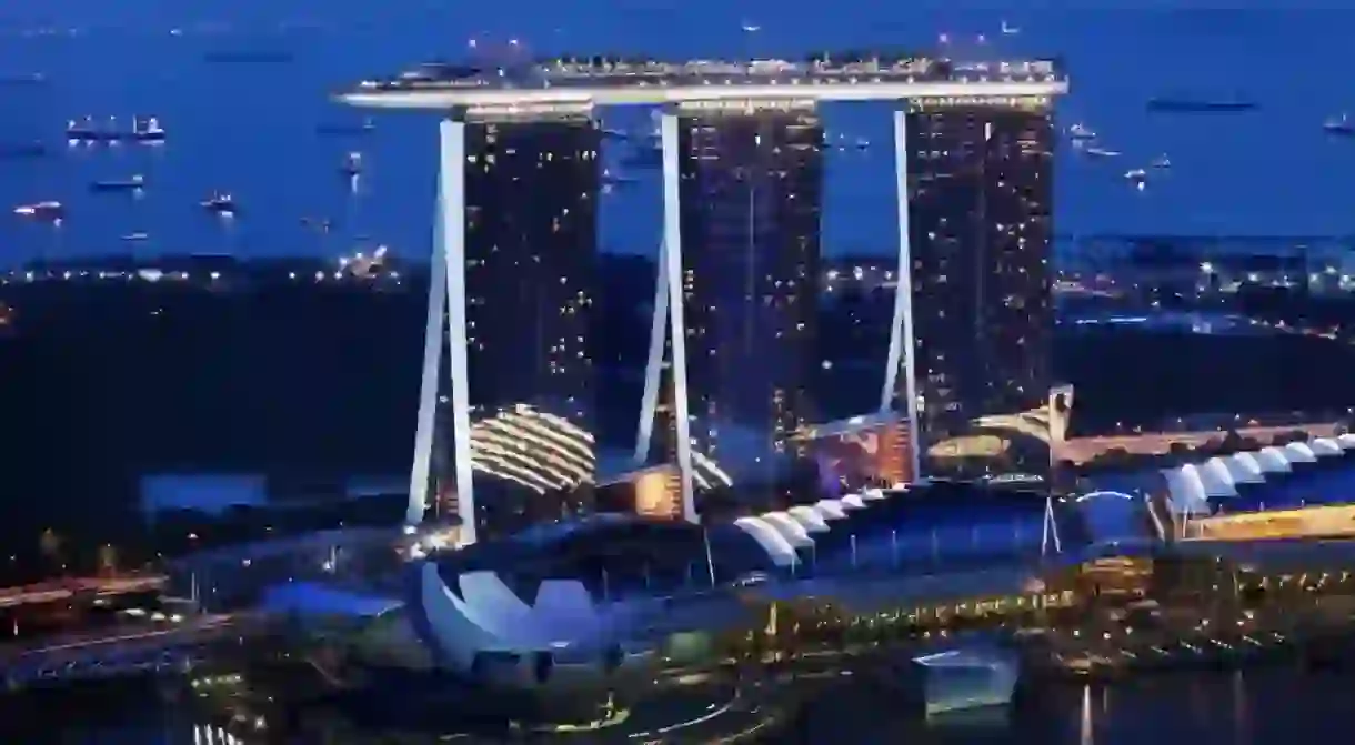 You cant miss the iconic Marina Bay Sands hotel featuring the worlds largest rooftop infinity pool