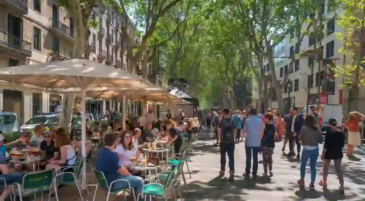 Outdoor bar on Rambla dels Caputxins, Barcelona, Spain.