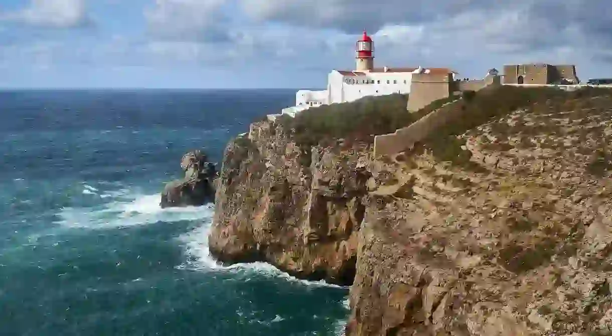 The Cabo de Sao Vicente Lighthouse stands on the Algarve coast where many stunning resorts await