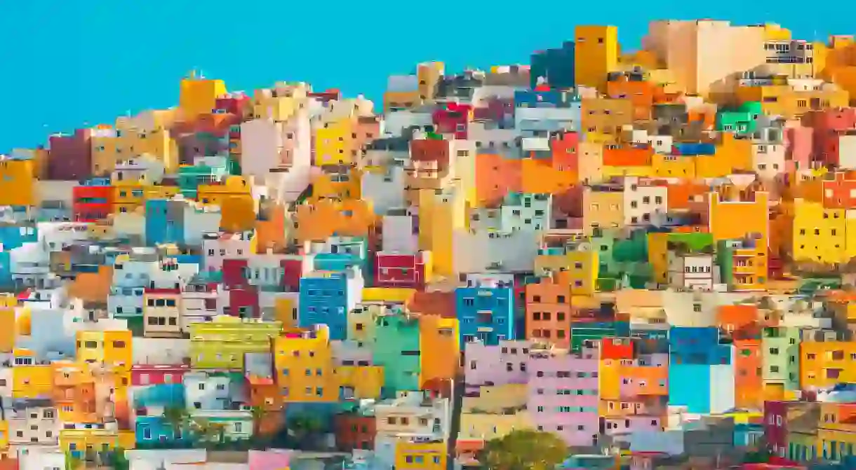 The bright houses of Las Palmas, Gran Canaria, make a colourful spectacle