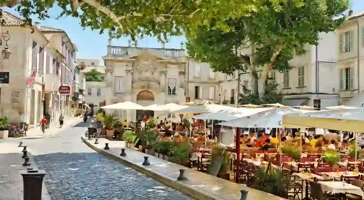 Relax under the shady trees in Place Crillon, in the heart of historic Avignon