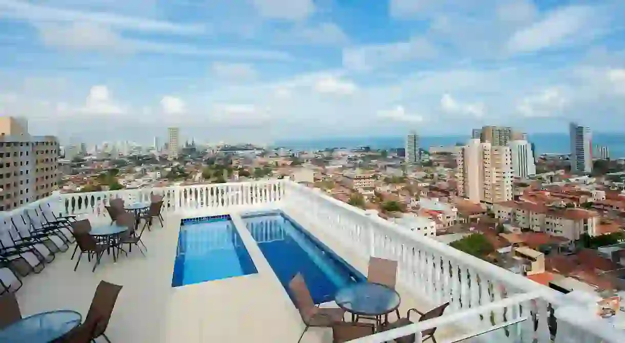 From the rooftop pool at Hotel da Villa, you get to enjoy city views over Fortaleza