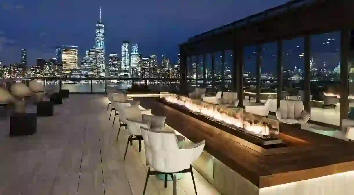 Marvel at the New York skyline from the rooftop bar at Hyatt House Jersey City