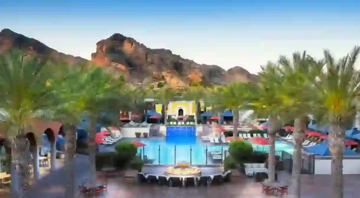 Enjoy mountain views from the pool at the Omni Scottsdale Resort and Spa at Montelucia in Phoenix