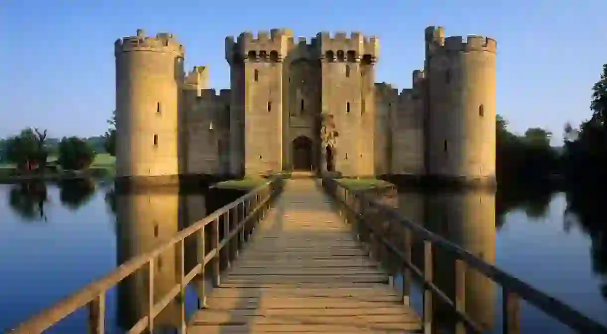 The 14th-century moated Bodiam Castle sits in East Sussex