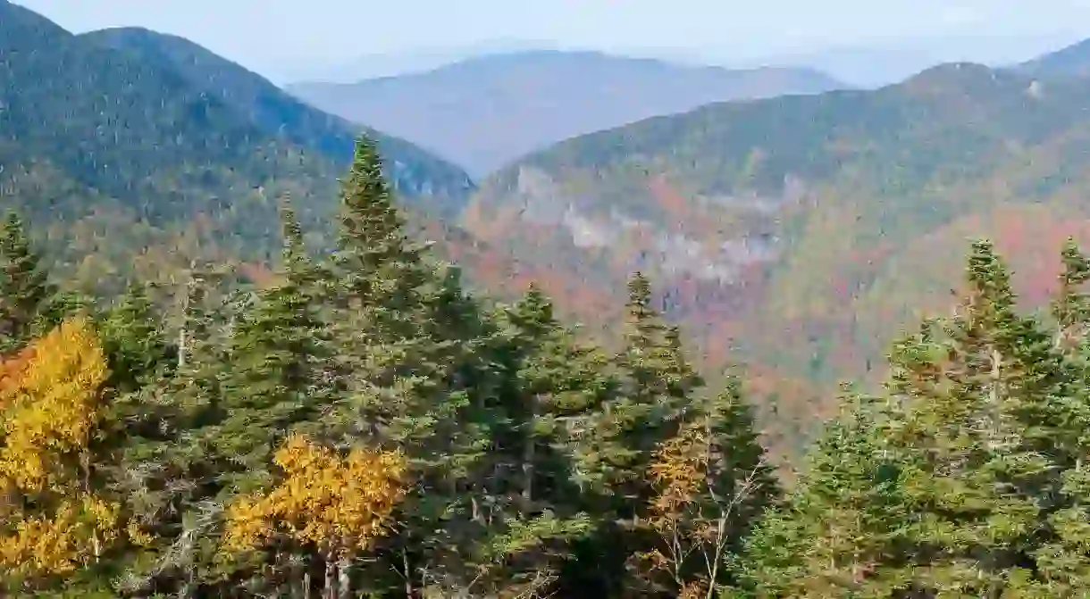 The views from Smugglers Notch pass near Stowe Mountain are especially beautiful when the leaves change color