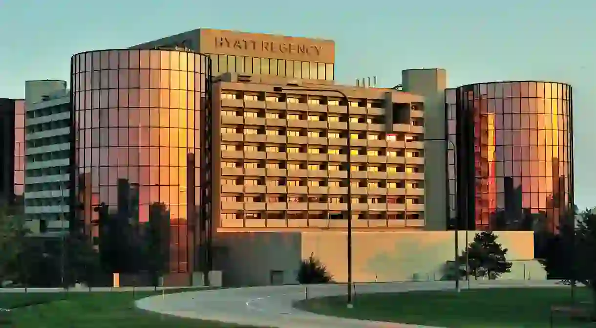 The Hyatt Regency is connected to the Donald E Stephens Convention Center