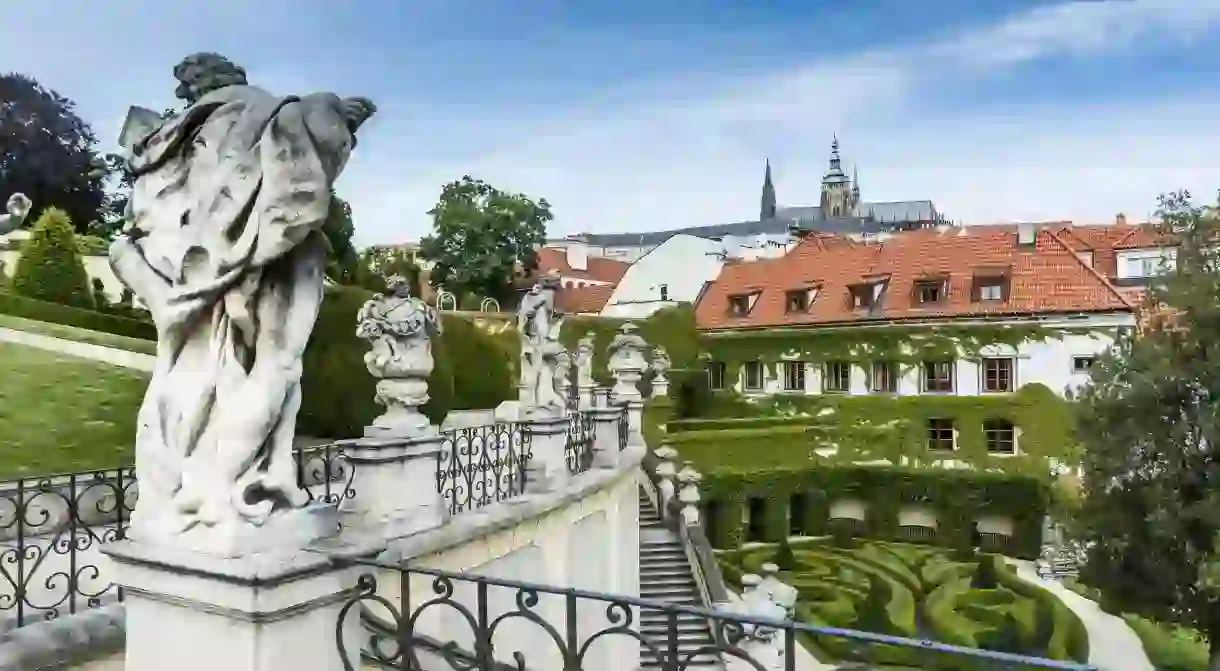 The music-themed Aria Hotel has a rooftop terrace with views over Prague Old Town