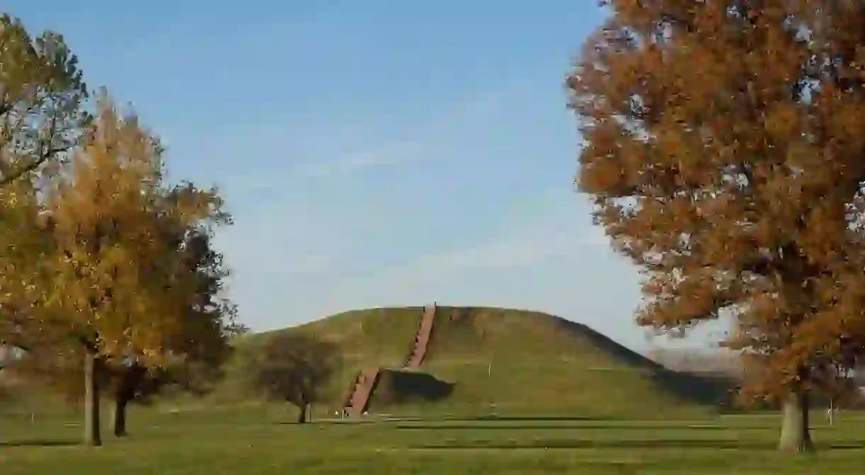 Visit Cahokia Mounds State Historic Site to marvel at the largest man-made mound in the country