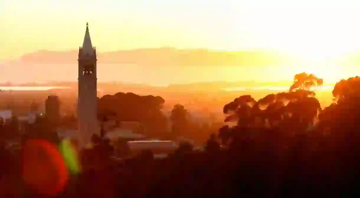 The Sather Tower stands tall on the University of California, Berkeley campus