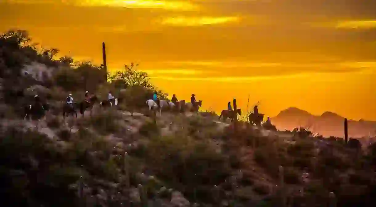 Explore Arizonas endless cacti fields, rolling waterfalls and red-rock landscapes on horseback for a truly authentic experience