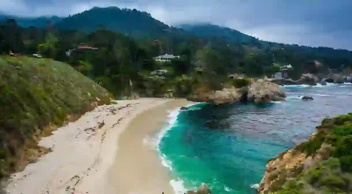 Enjoy views of Gibson Beach from Calis Point Lobos State Natural Reserve and take a late afternoon dip in the ocean as the sun goes down