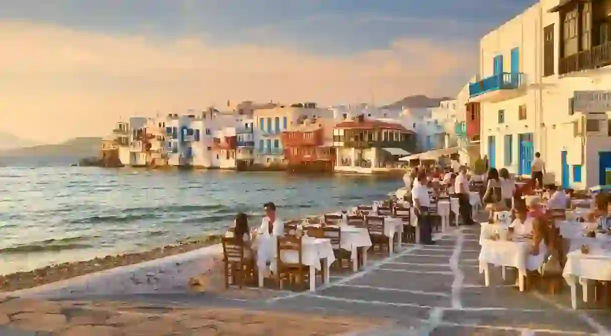 The Little Venice area of Mykonos Town is a popular spot for dinner with a view