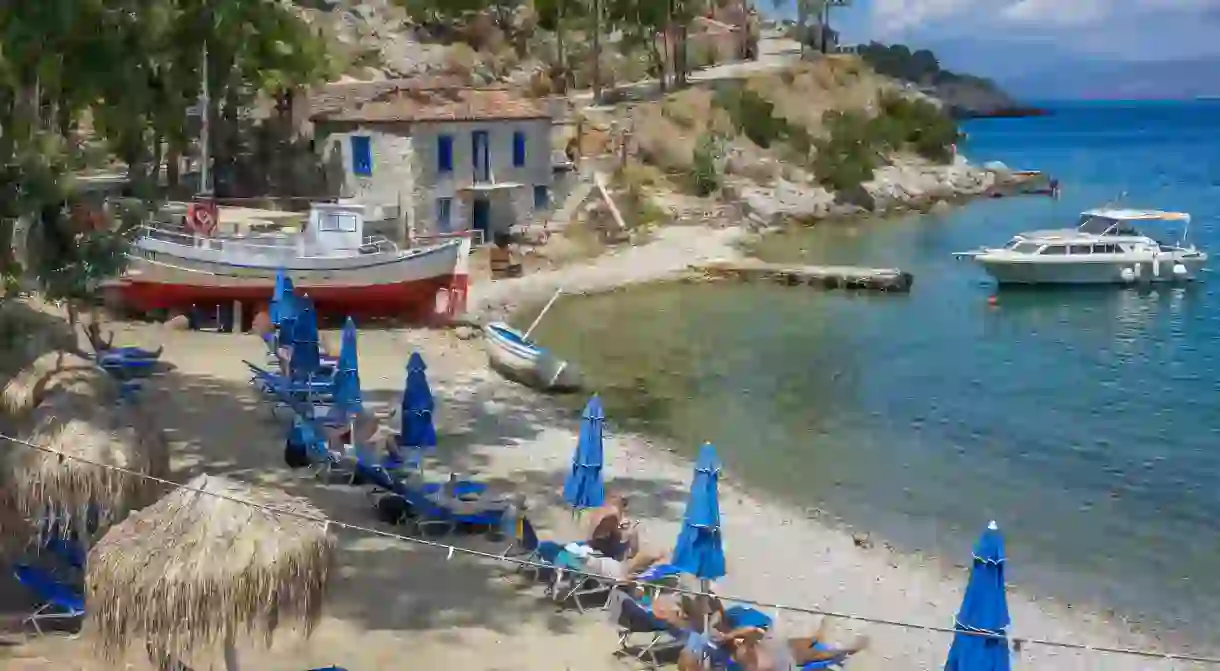 Mandraki Beach is the place to go for sand on Hydra