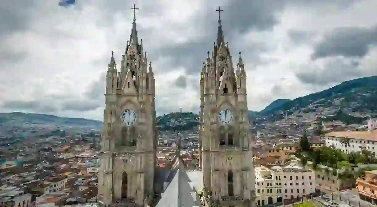 The Basilica del Voto Nacional rises high above Quito