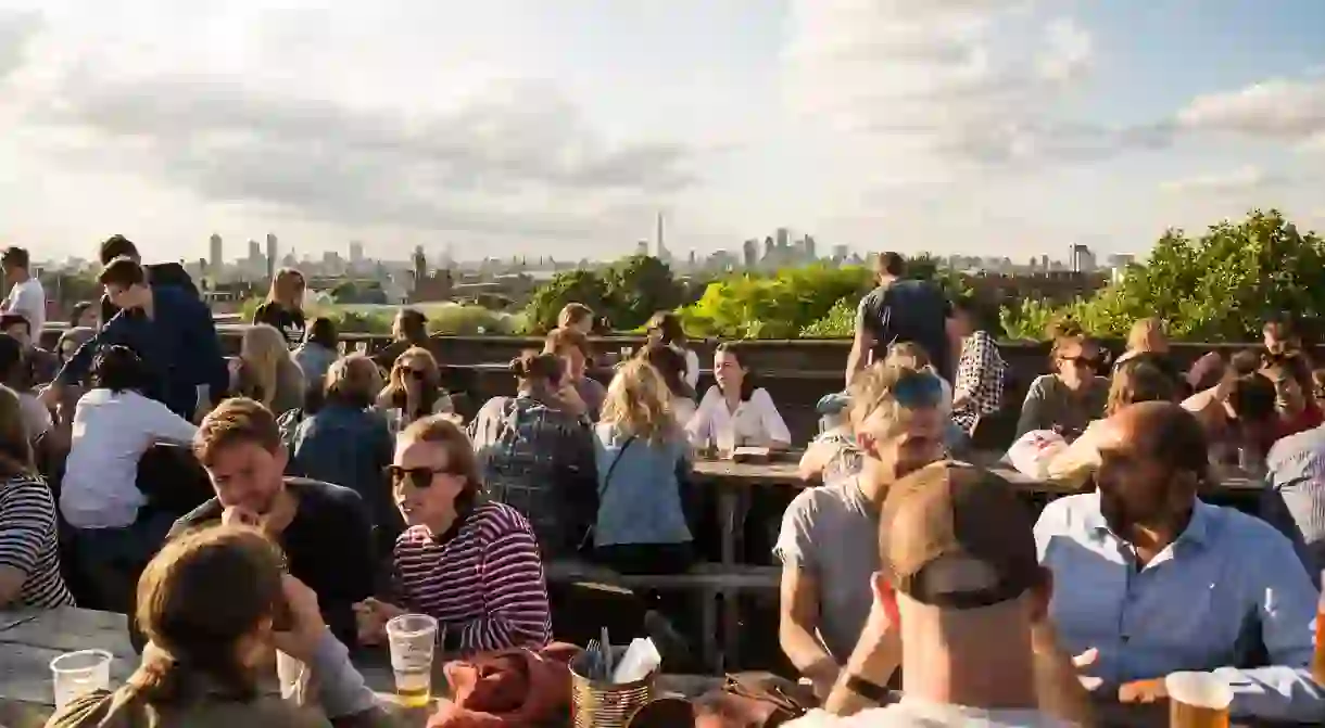 Franks Cafe is a great place for rooftop socialising with views of London