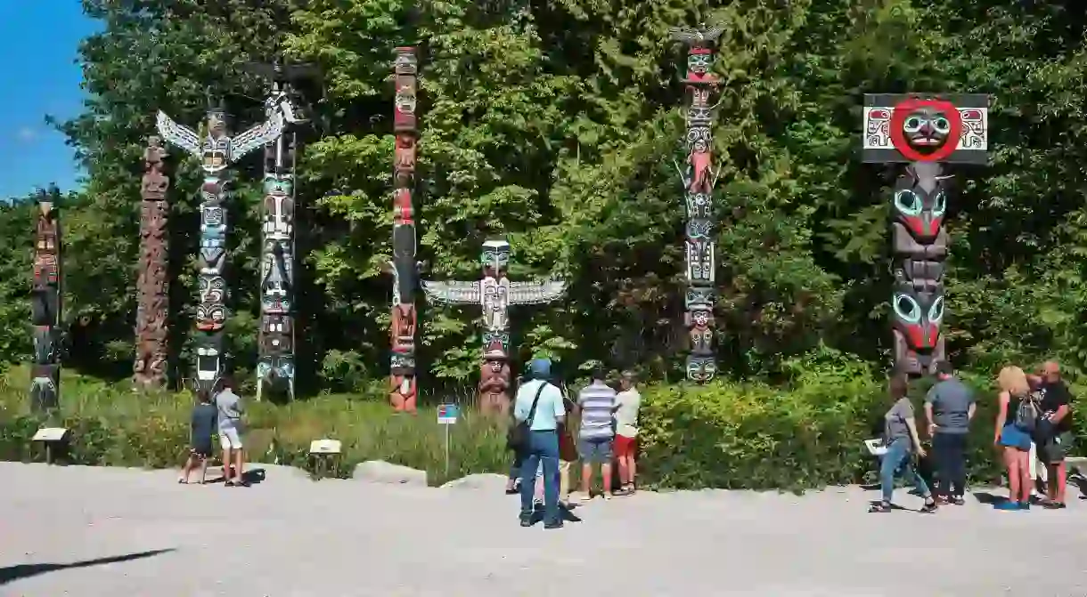 The nine First Nations totem poles in Stanley Park are an extraordinary example of Indigenous art