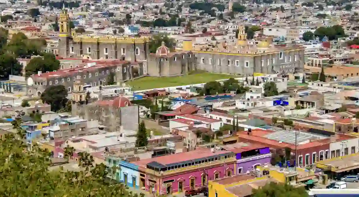 The San Gabriel Convent stands out among the skyline of the greater Puebla area