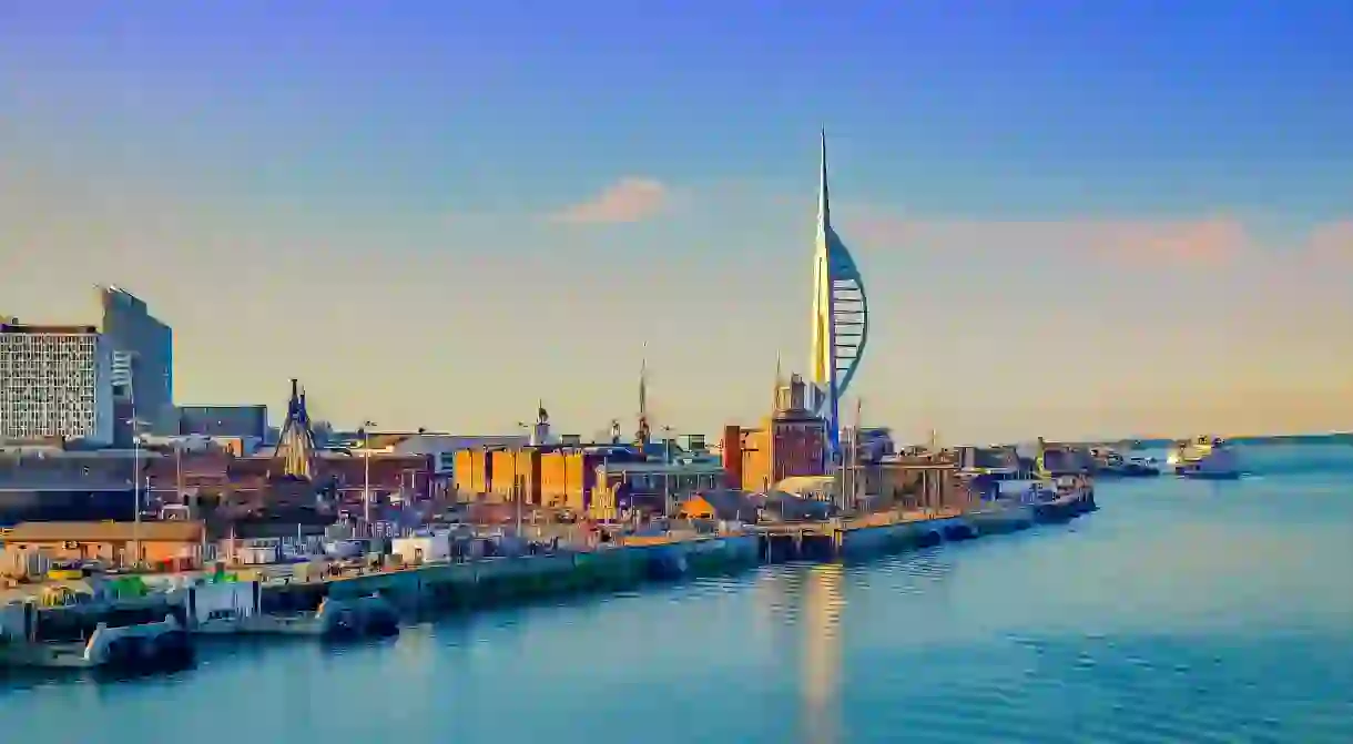 Spinnaker Tower dominates the skyline by Portsmouth International Port