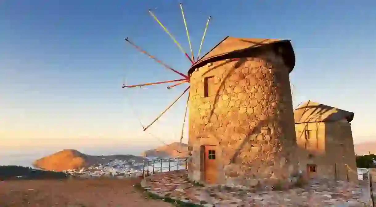 Visit the windmills on Patmos, and enjoy the view of Skala village