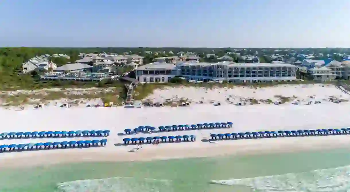 Pull up a Gulf-facing lounger on the sands by WaterColor Inn for a dreamy beach break