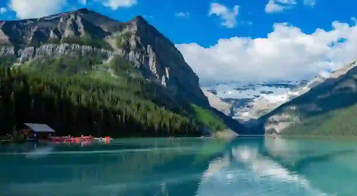 The beautiful Lake Louise and mountains at Banff, Canada