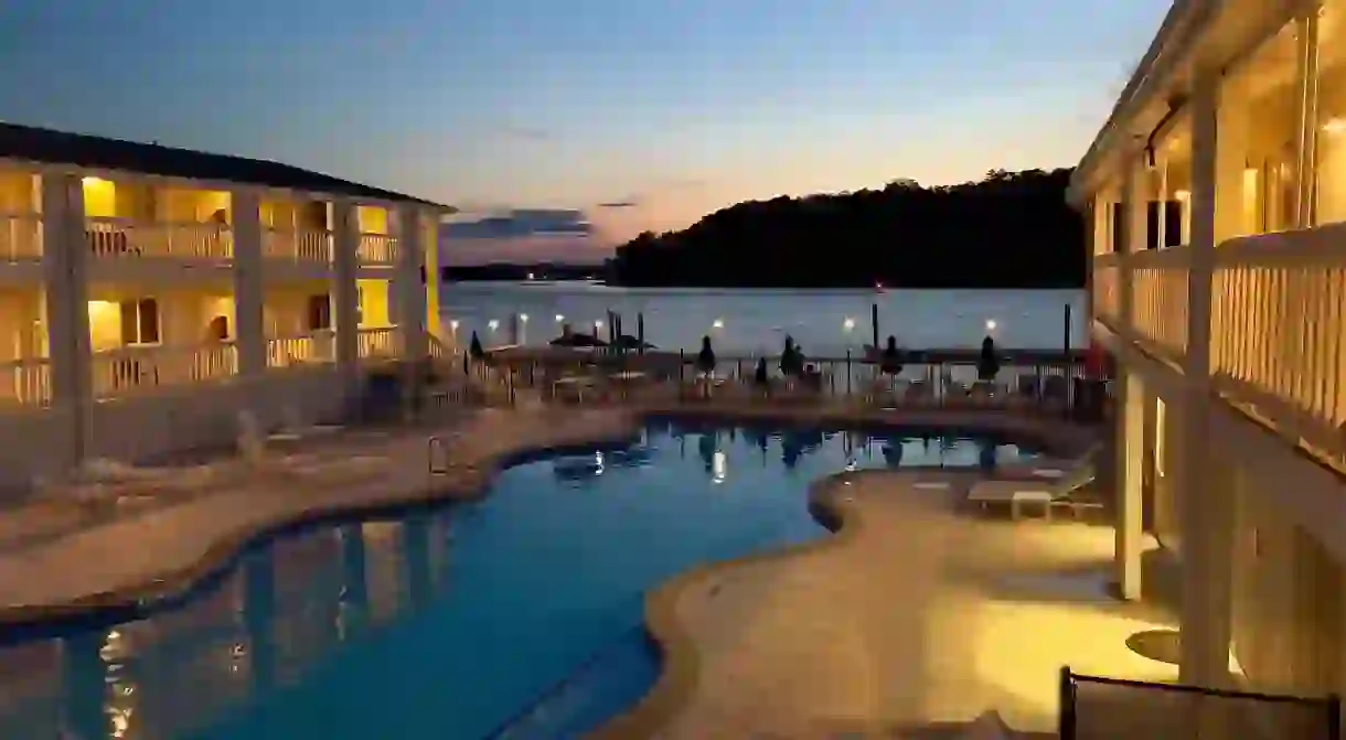 The wave-shaped pool at Beachwalk at Sea Bright is predestined for watching sunsets