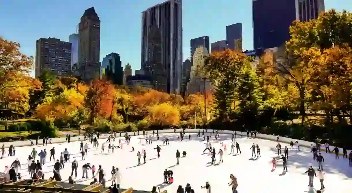 Wollman Rink in Central Park is stunning in the fall foliage season