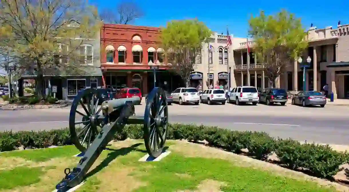 A Civil War cannon is placed on the Memorial Square in Franklin, Tennessee