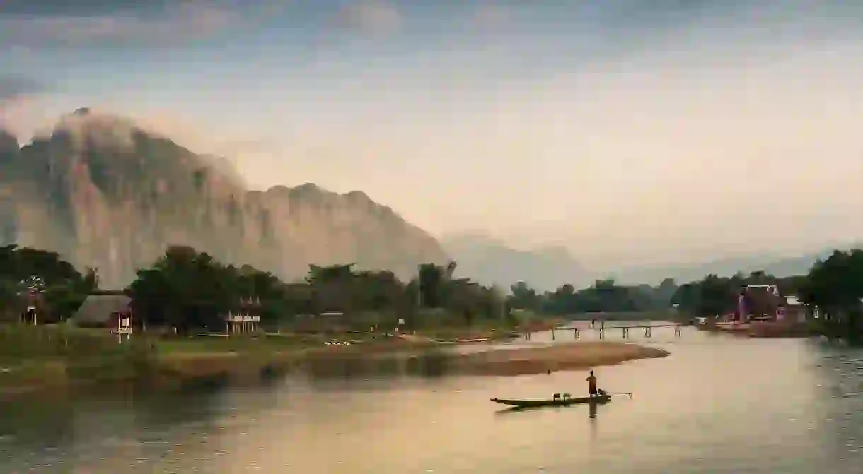 The mountain town of Vang Vieng, Laos, is an active traveller destination par excellence