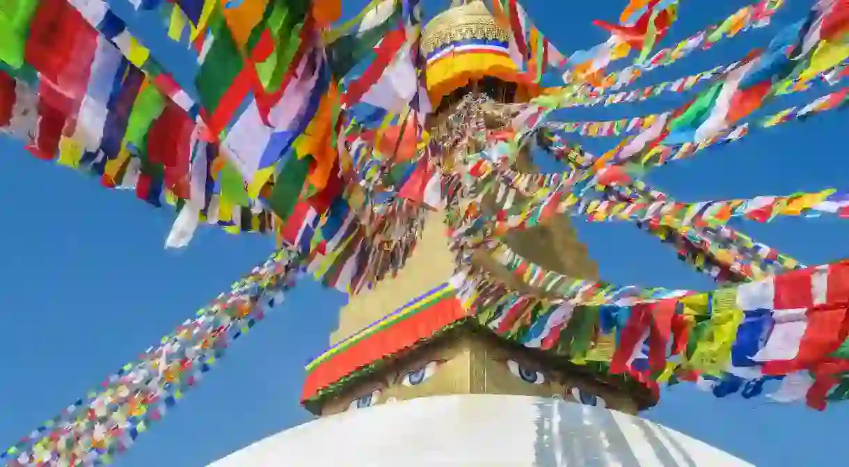 Buddhist stupas are a common sight throughout Nepals mountains