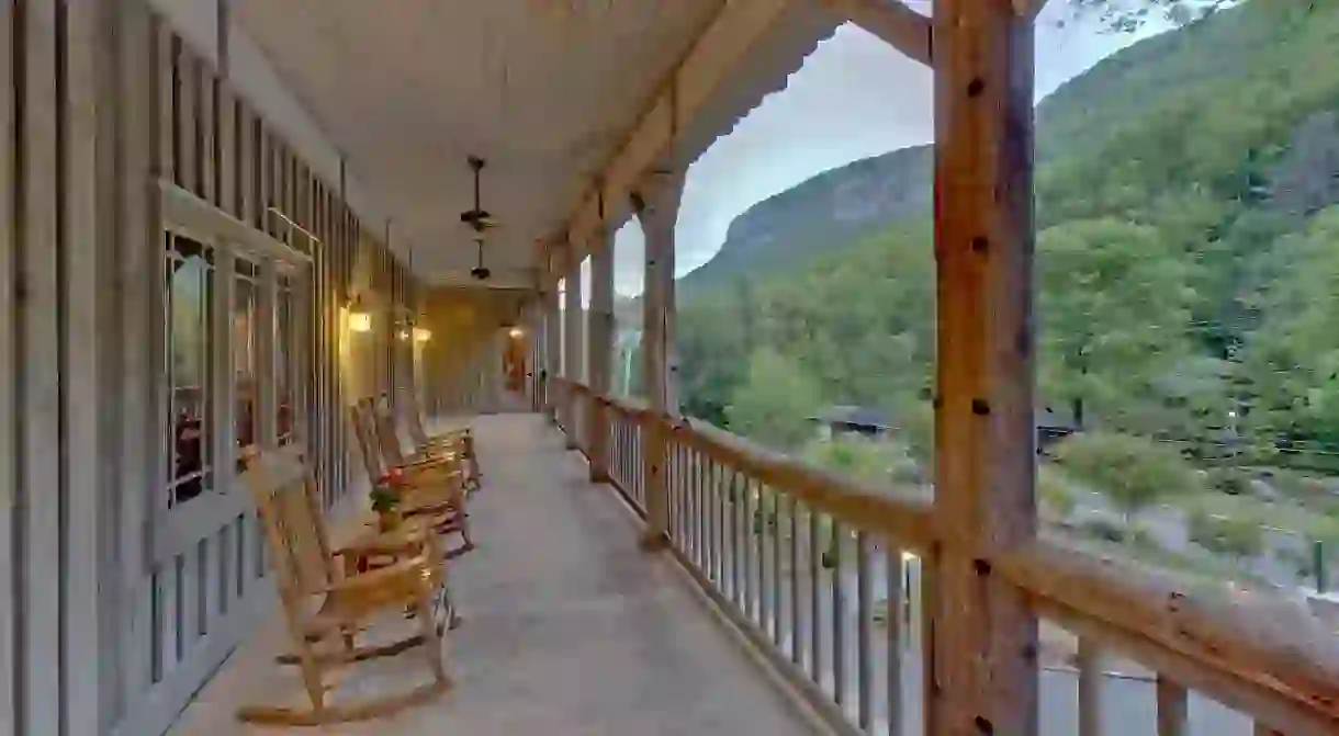 The Esmeralda Inn at Lake Lure is set on a wooded hillside overlooking the Rocky Broad River