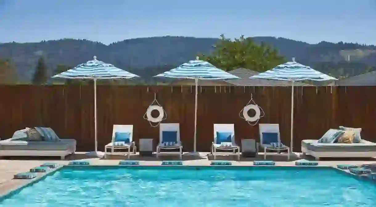 Enjoy a dip in the outdoor pool at the Calistoga Motor Lodge and Spa