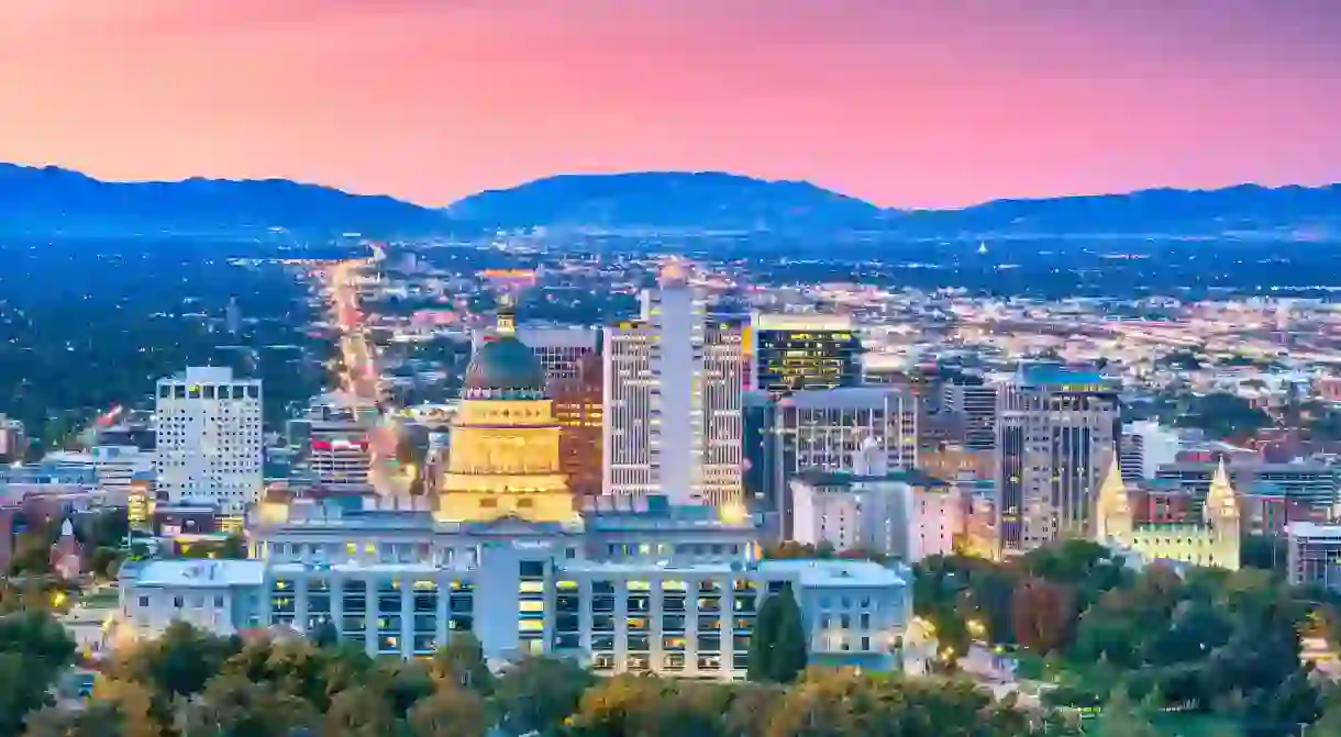 Salt Lake City has a beautiful skyline with mountains in the background